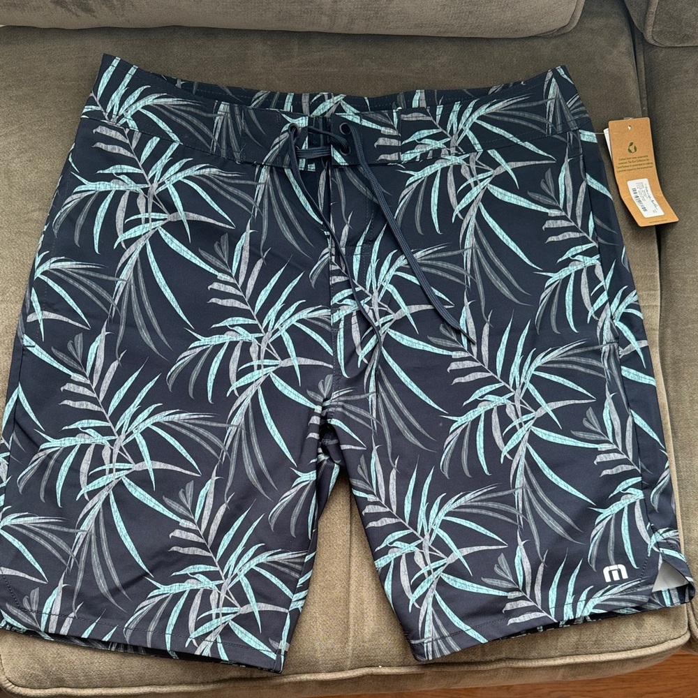 Navy and Teal Palm Print Board Shorts